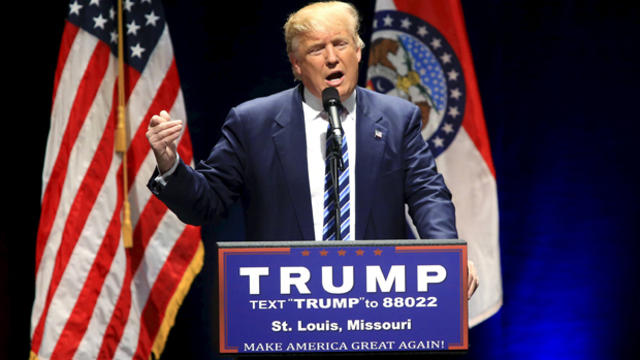 ​Republican presidential candidate Donald Trump speaks at the Peabody Opera House in St. Louis, Missouri, March 11, 2016. 