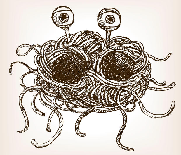 Flying spaghetti monster hand drawn sketch vector 