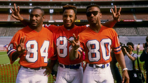 Receivers Ricky Nattiel (left), Vance Johnson (center) and Mark Jackson of the Denver Broncos, The Three Amigos 