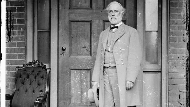 In this image from the U.S. Library of Congress, Confederate Gen. Robert E. Lee stands for a portrait April 16, 1865, in Richmond, Virginia. 