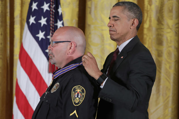 Miami Police Department Officer Niel Johnson/ President Obama Awards Presidential Medals Of Valor At The White House 