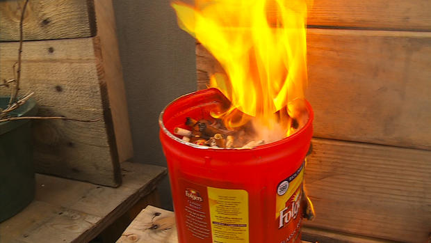 Burning coffee container 