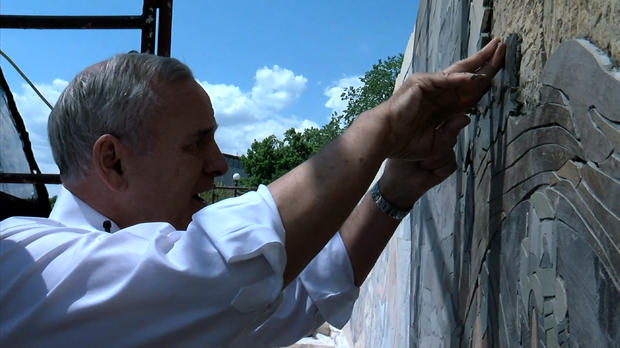 Mark Dayton Places Stone Piece On Workers Memorial 