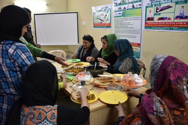 Afghan refugee women in New Delhi, who have started a catering business named Ilham 