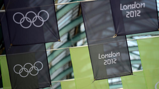 Olympic banners hang at Covent Garden in London on July 25, 2012, two days ahead of the London Olympic Games. 