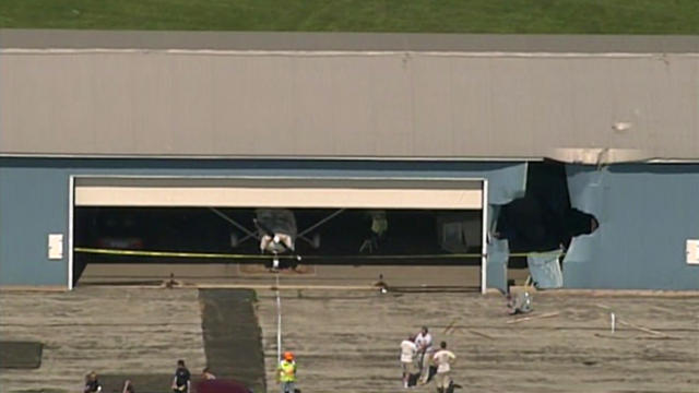 ​A small plane crashed into a hangar at New Garden Flying Field in Toughkenamon, Pa., on June 1, 2016. 