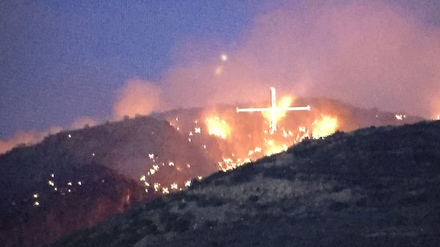 ​Tenderfoot Fire near Yarnell, Arizona can be seen in distance on night of June 8, 2016 