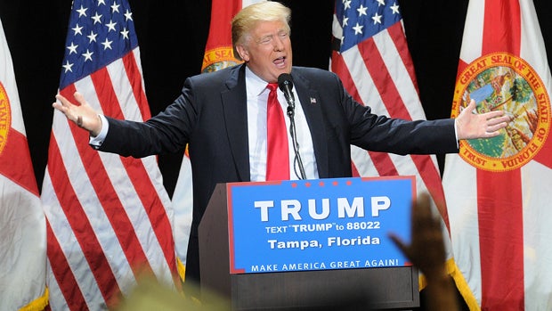 Presumptive Republican presidential nominee Donald Trump speaks during a campaign rally at the Tampa Convention Center on June 11, 2016, in Tampa, Florida. 