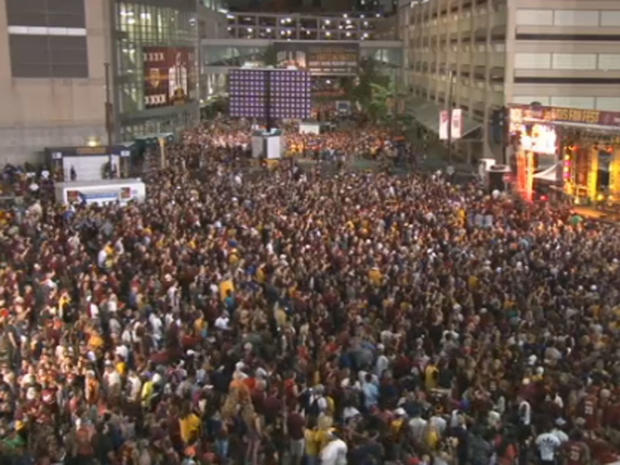 ​Thousands of Cleveland Cavaliers fans outside Quicken Loans Arena in downtown Cleveland during "watch party" as Cavs took on Golden State Warriors in Game 7 of NBA Finals on June 19, 2016 