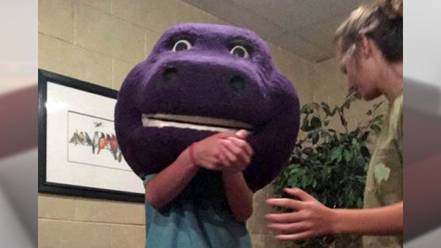 ​Darby Risner, 15, was trapped inside a fiberglass "Barney" head at a slumber party in Trussville, Alabama, on June 19, 2016. 
