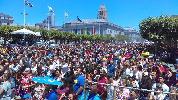 SF Pride 2016 Thousands Crowd in Civic Center Plaza in San Francisco 