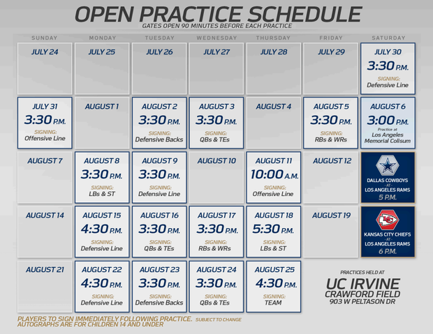 LA Rams Training Camp Schedule 