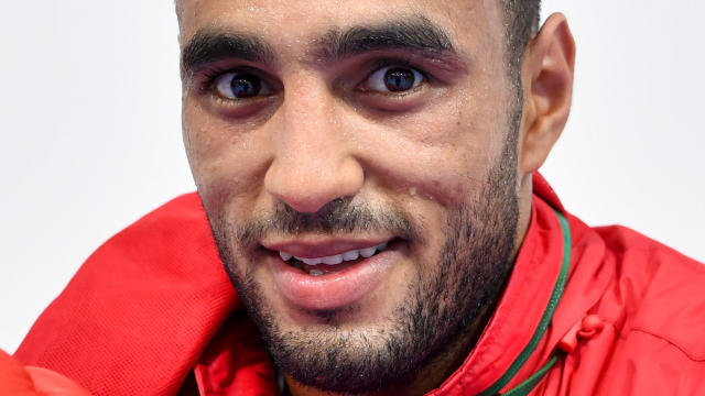 ​Boxer Saada Hassan of Morocco, who expected to compete in the 81 kg category, poses after a training session at the Riocentro complex in Rio de Janeiro prior to the Rio 2016 Olympic Games on Aug. 1, 2016. 