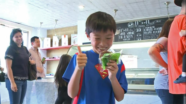 Boy Gives Thumbs-Up to Green Tea It's It Bar 