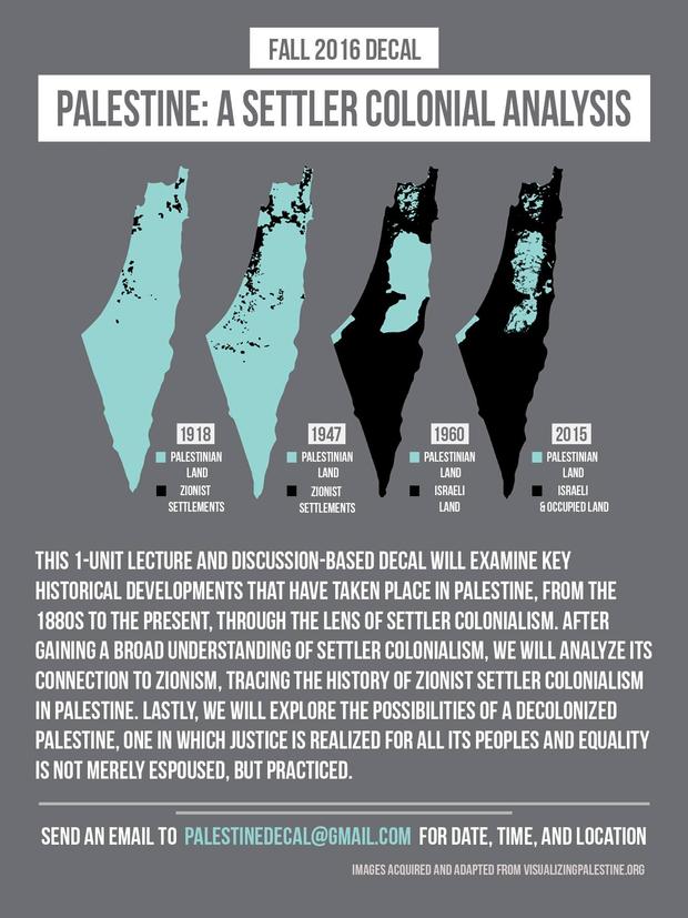 flyer ES198: Palestine: A Colonial Settler Analysis 