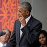 President Obama wipes his cheek as he speaks during the dedication of the Smithsonian’s National Museum of African American History and Culture in Washington, Sept. 24, 2016. 