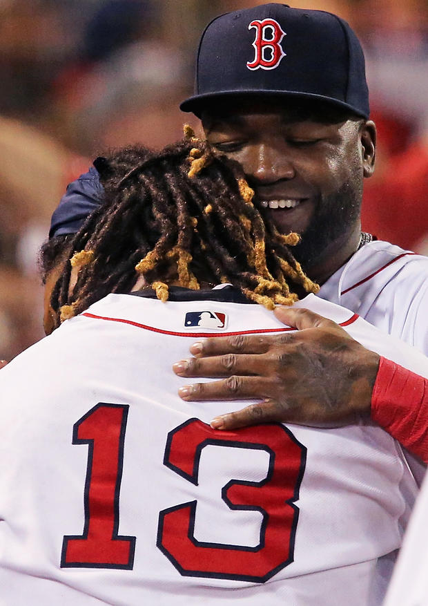 David Ortiz hugs Hanley Ramirez - New York Yankees v Boston Red Sox 