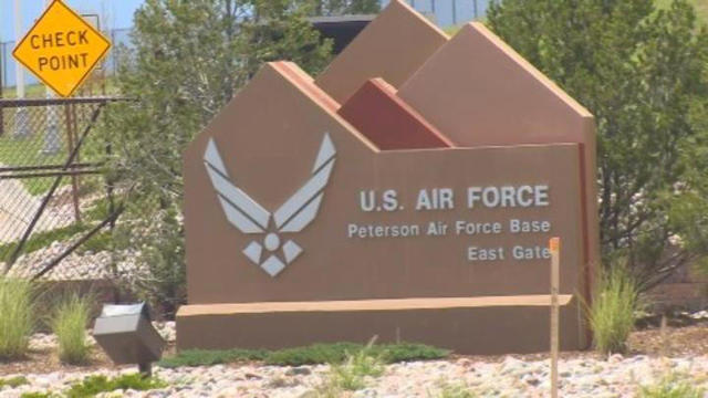 A sign marks the entrance for Peterson Air Force Base in Colorado. 