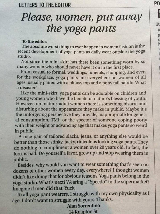 Yoga Pants Letter to the Editor 