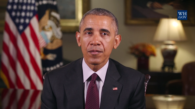 President Obama delivers a Thanksgiving message released on Nov. 24, 2016. 