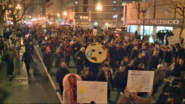 Thousands March Up Market Street to Protest Trump Inauguration 