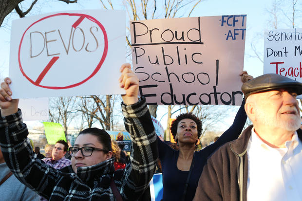 Protestors Rally Outside Capitol Hill Against Betsy DeVos Nomination 