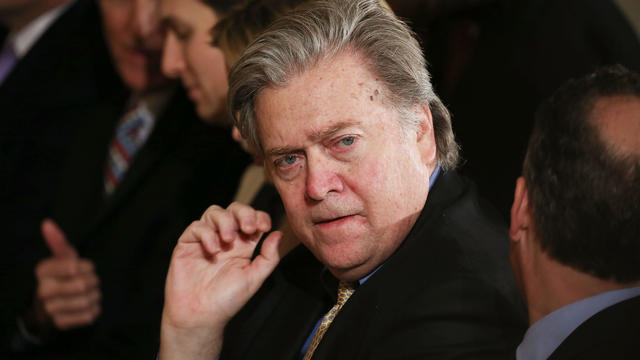 Senior Counselor to the President Steve Bannon leaves the Rose Garden after President Trump announces his decision to pull out of the Paris climate agreement at the White House June 1, 2017, in Washington. 