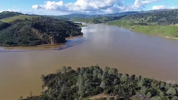 Aerial of Anderson Reservoir Above Morgan Hill 