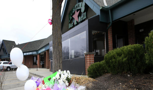 A small memorial for Srinivas Kuchibhotla is displayed outside Austins Bar and Grill in Olathe, Kan., Feb. 24, 2017. 