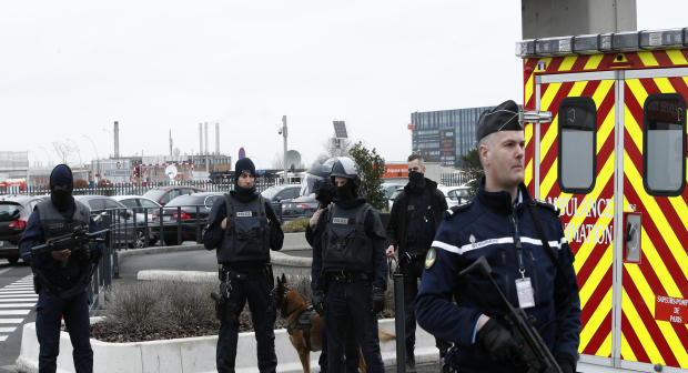 French police forces secure Orly airport, south of Paris, March 18, 2017. 