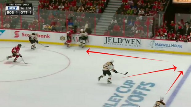 Charlie McAvoy during Bruins-Senators Game 1 