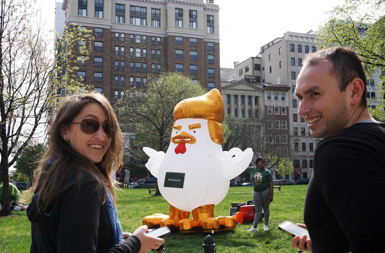 Giant Inflatable Trump Chicken Outside White House Grounds Cbs News