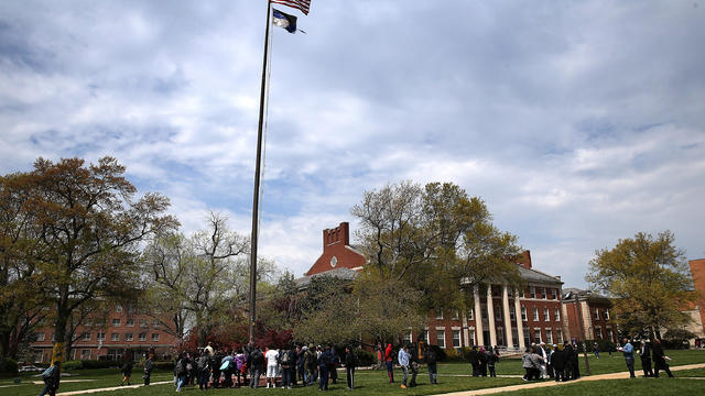 Students and members of the administration at Howard University hold a rally against sexual assault on the campus of the university April 11, 2016, in Washington. The rally was held as part of Sexual Assault Awareness Month. 