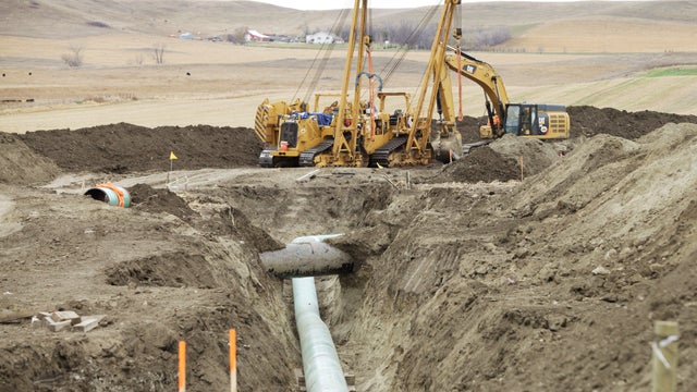 Construction equipment sits near a Dakota Access Pipeline construction site off County Road 135 near the town of Cannon Ball, North Dakota, on Oct. 30, 2016. 