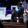 Law enforcement pay respects during a viewing before the funeral service for Dallas Police Senior Cpl. Lorne Ahrens held at Prestonwood Baptist Church on July 13, 2016, in Plano, Texas. 