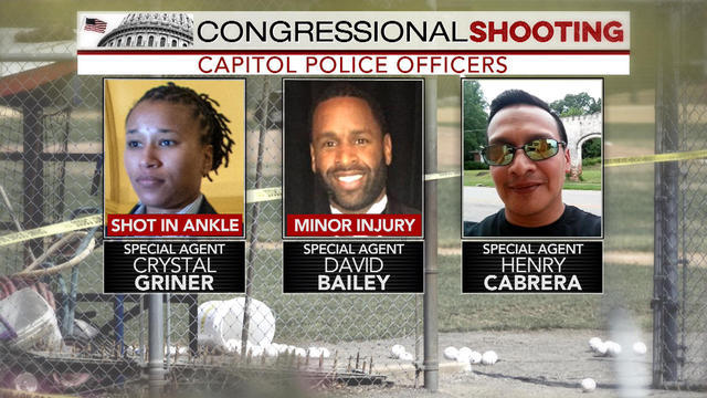 U.S. Capitol Police Special Agents Crystal Griner, David Bailey and Henry Cabrera were on the scene when a gunman attacked a Republican baseball practice in Alexandria, Virginia, on June 14, 2017. 