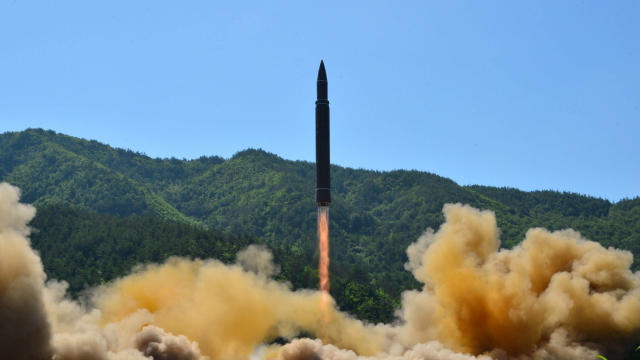 The intercontinental ballistic missile Hwasong-14 is seen during its test in this undated photo released by North Korea's Korean Central News Agency (KCNA) in Pyongyang July 5, 2017. 