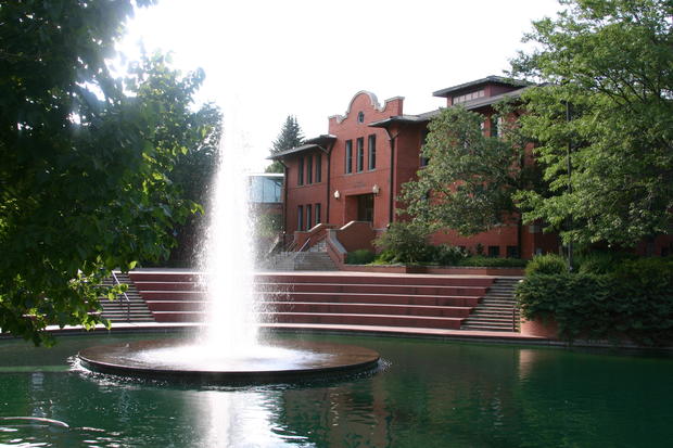 The fountain in front of the Loveland Municipal Building 