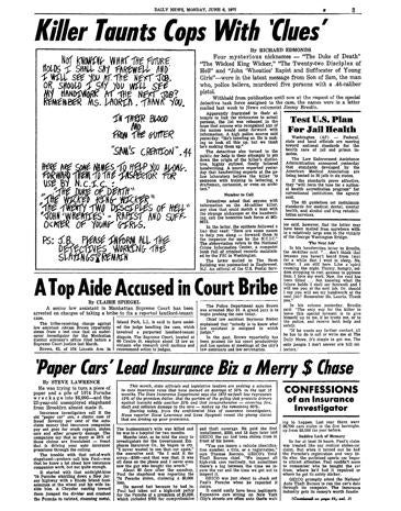 Son of Sam letter published in NY Daily News