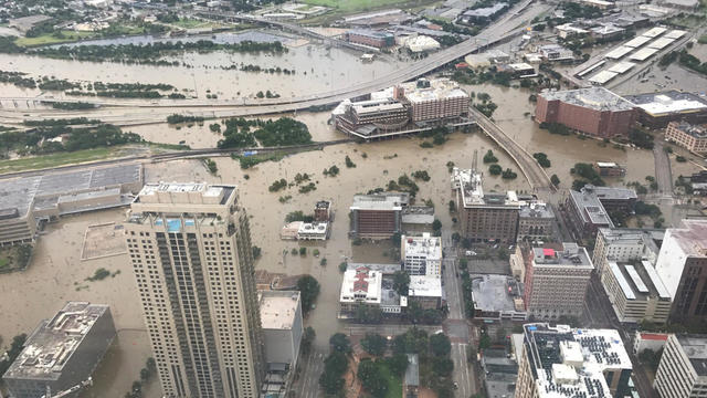 Flooded downtown is seen from JP Morgan Chase Tower after Hurricane Harvey inundated the Texas Gulf coast with rain causing widespread flooding, in Houston 