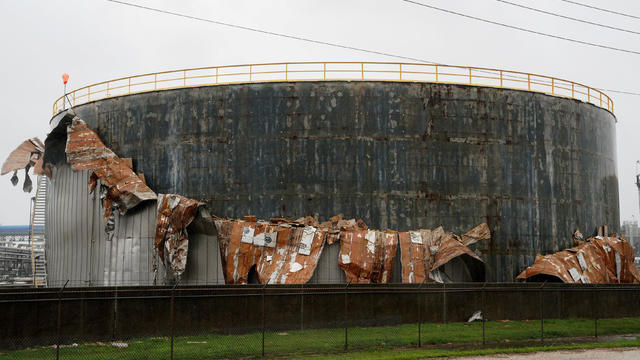 FILE PHOTO: An oil tank damaged by Hurricane Harvey is seen near Seadrift 