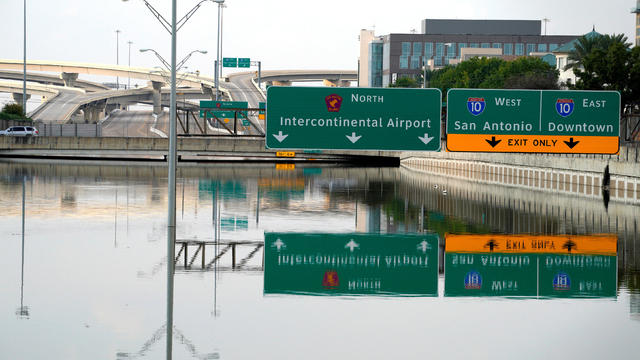 The Sam Houston Parkway is still completely covered with Harvey floodwaters in Houston 