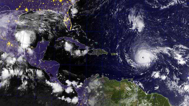 U.S. Navy handout photo of Hurricane Irma east of the Leeward Islands in the Atlantic Ocean 