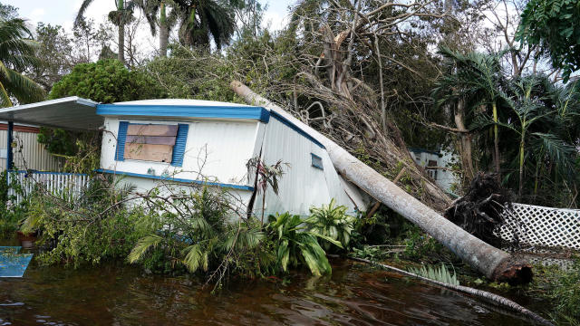 A trailer in a trailer park is pictured following Hurricane Irma in Key Biscayne, Florida, Sept. 11, 2017. 