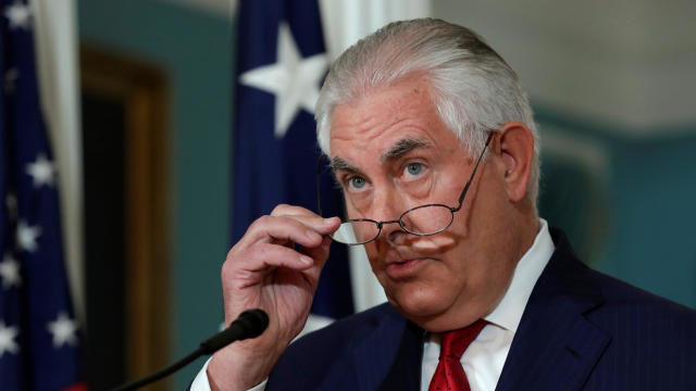 Secretary of State Rex Tillerson arrives to make a statement in Washington 