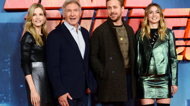 Harrison Ford, Ryan Gosling, Ana de Armas and Sylvia Hoeks pose during a photocall to promote Blade Runner 2049 at a hotel in central London 