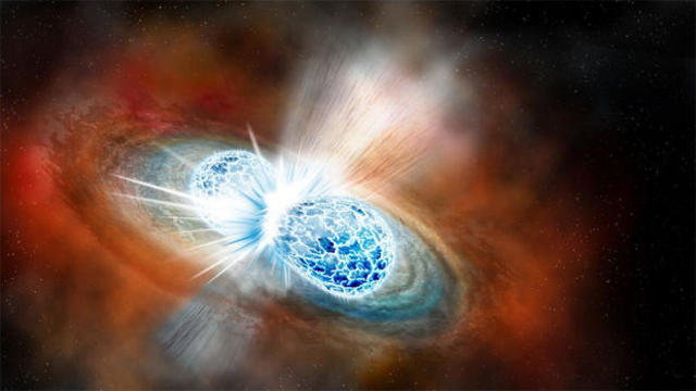 Doomed Neutron Stars Create Blast of Light and Gravitational Waves animated  gif