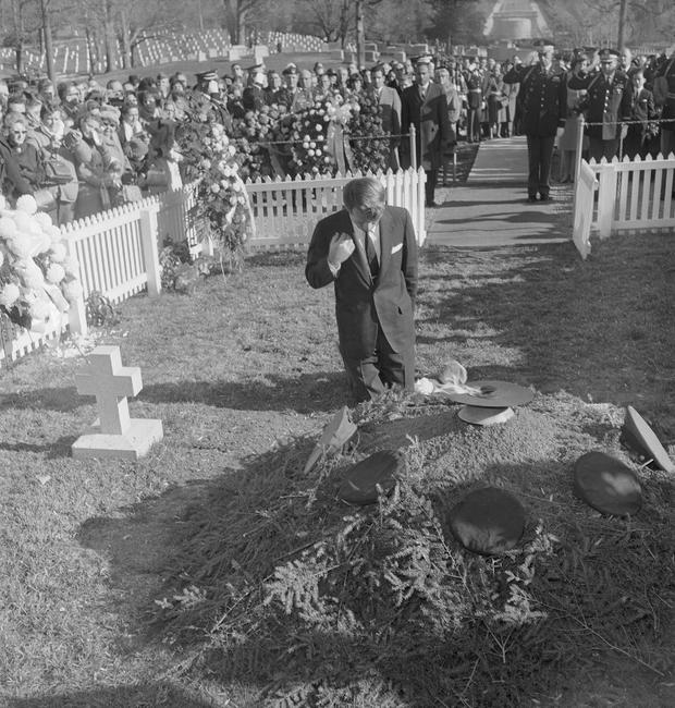 Robert F. Kennedy Kneeling at John F. Kennedy Gravesite 