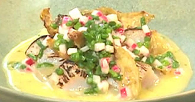 Recipe Scallop cured in rhubarb juice with Jerusalem artichoke CBS News