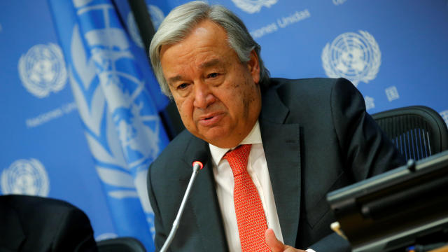 UN Secretary General Guterres speaks at a news conference ahead of the 72nd United Nations General Assembly at U.N. headquarters in New York 